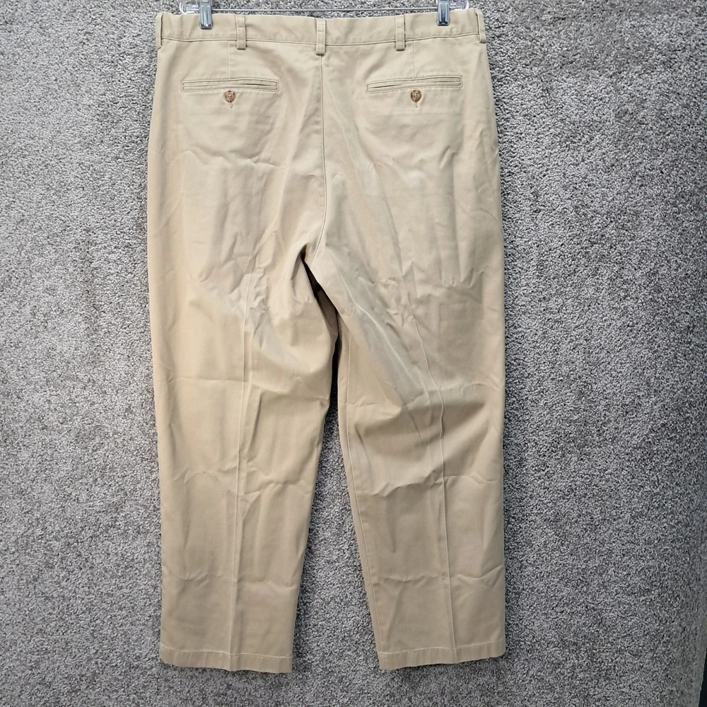 LL Bean Mens Comfort Waist Pleated Chino Pants Tan Khaki 38x30 238076